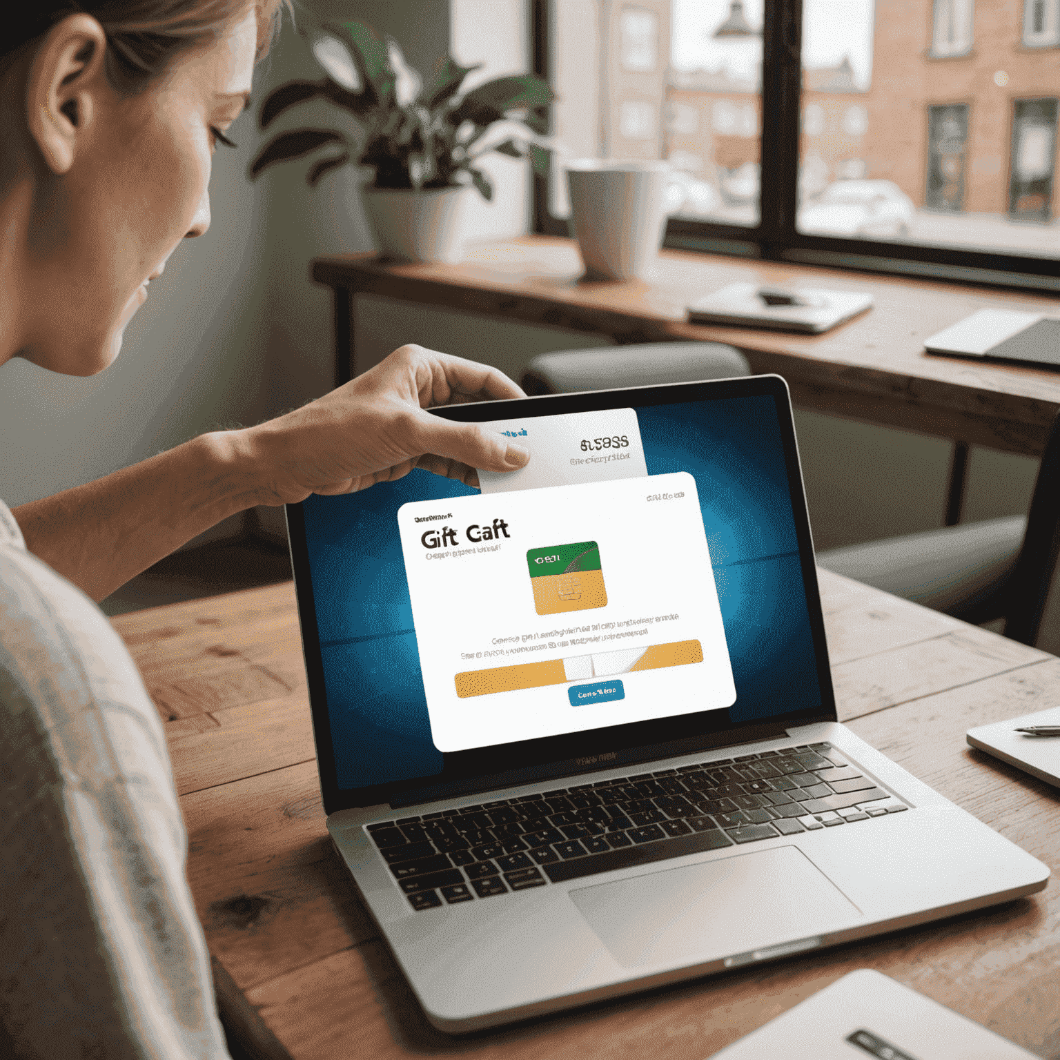 A digital gift card being sent from a smartphone to a laptop, symbolizing the ease of digital gift card transactions
