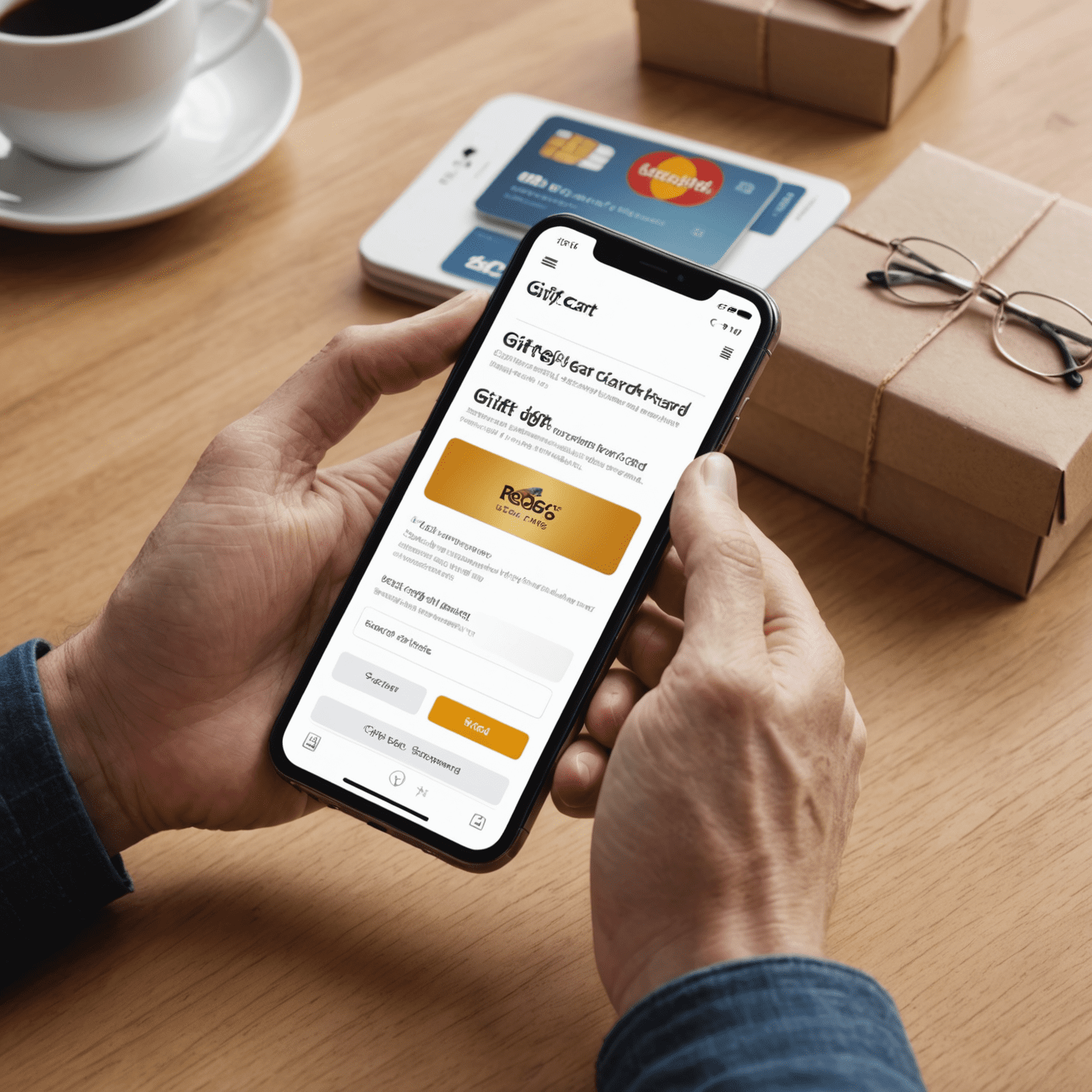 A smartphone screen showing a step-by-step process of sending and redeeming a digital gift card