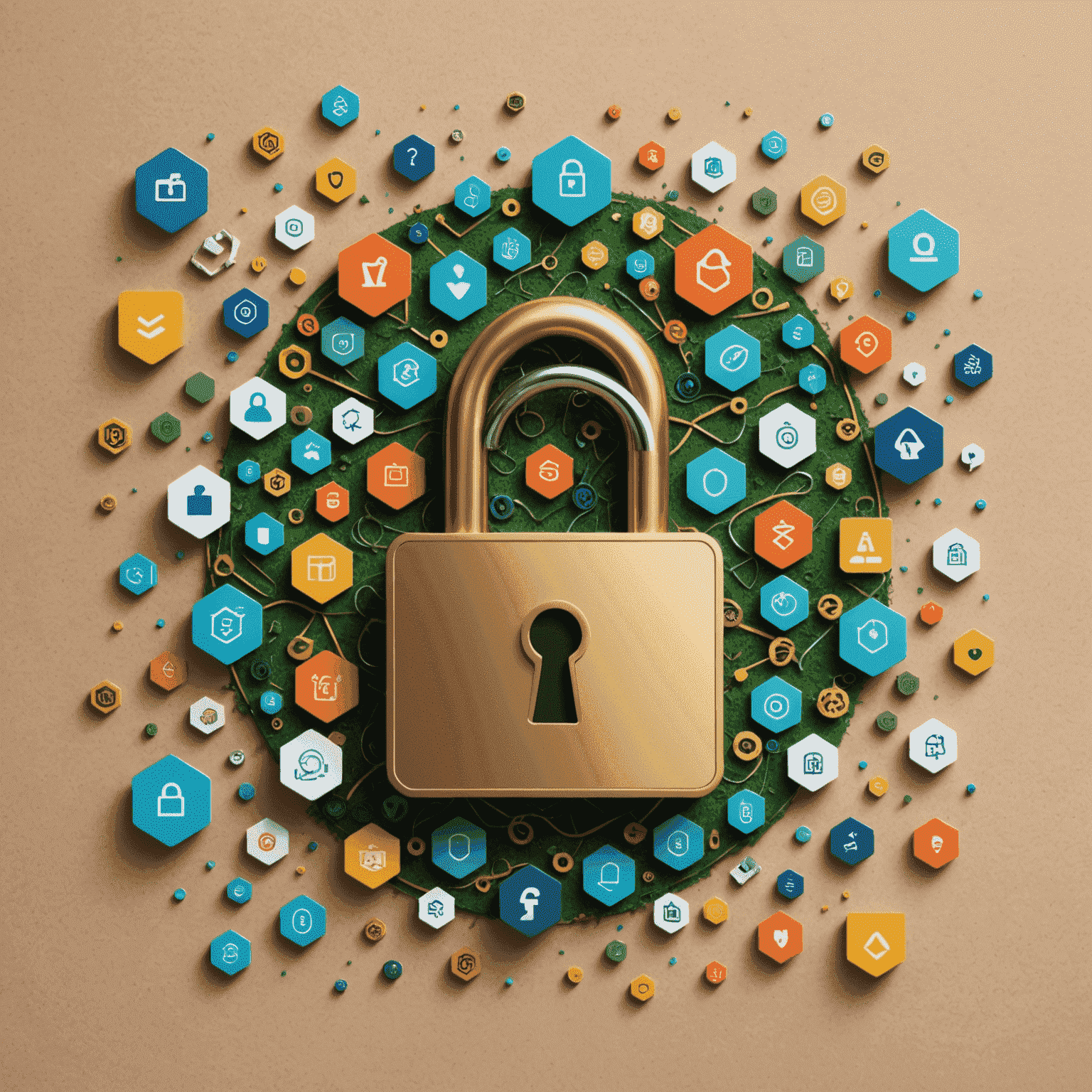 A digital gift card surrounded by security symbols like locks and shields, representing online safety measures